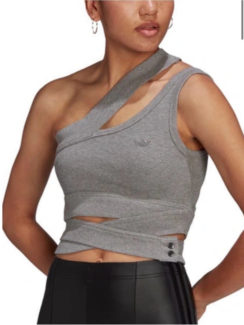 adidas Blue Version Grey One-Shoulder Wrap Bra and Short Set
